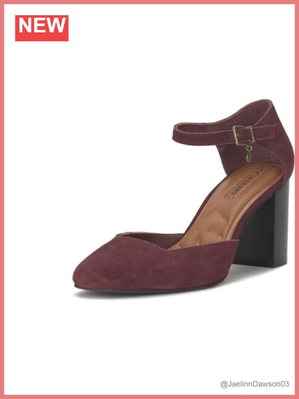 Suede Round Toe Pumps with Stacked Heel and Buckle